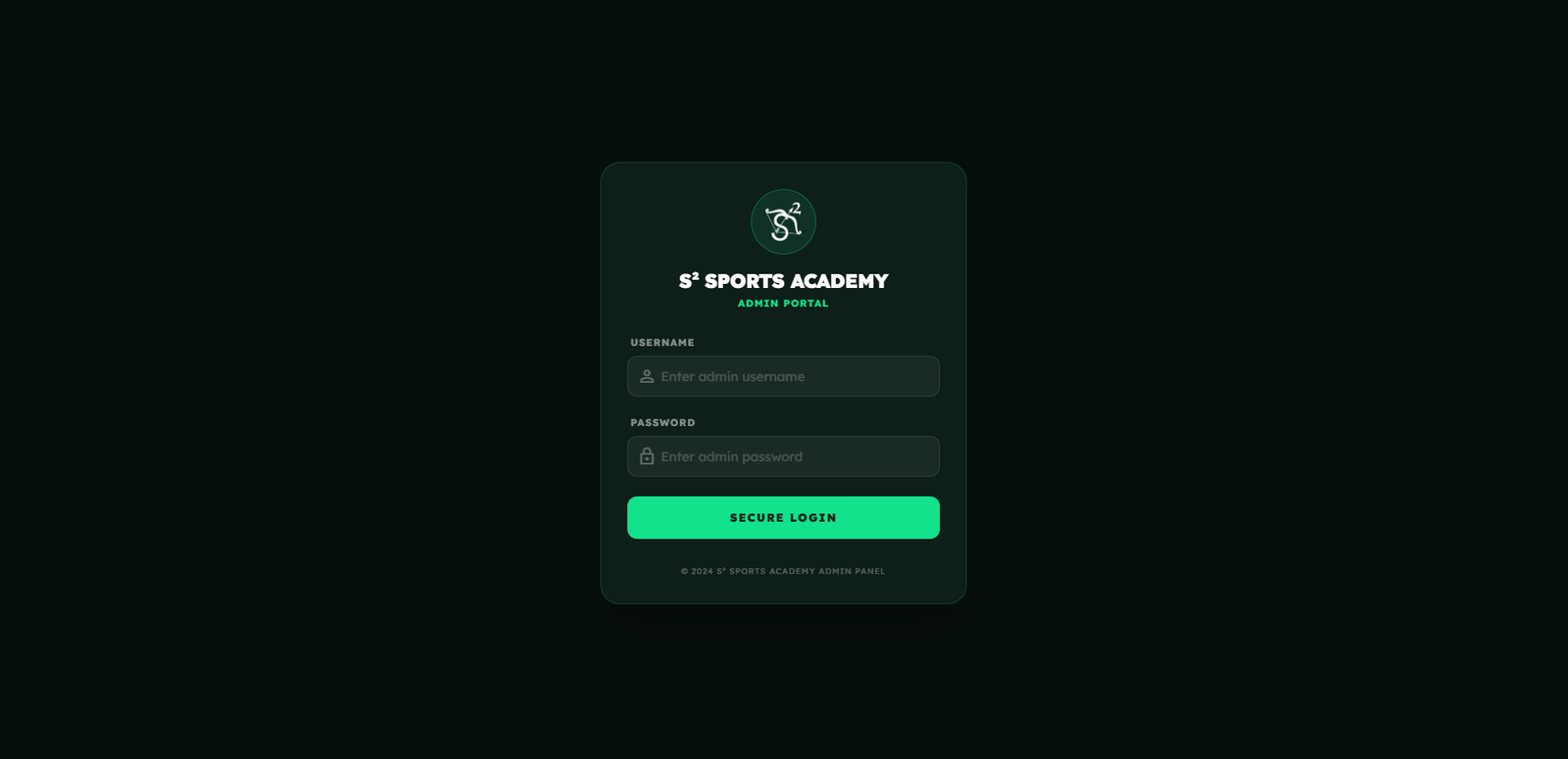 S² Sports Academy Admin Portal Homepage Design